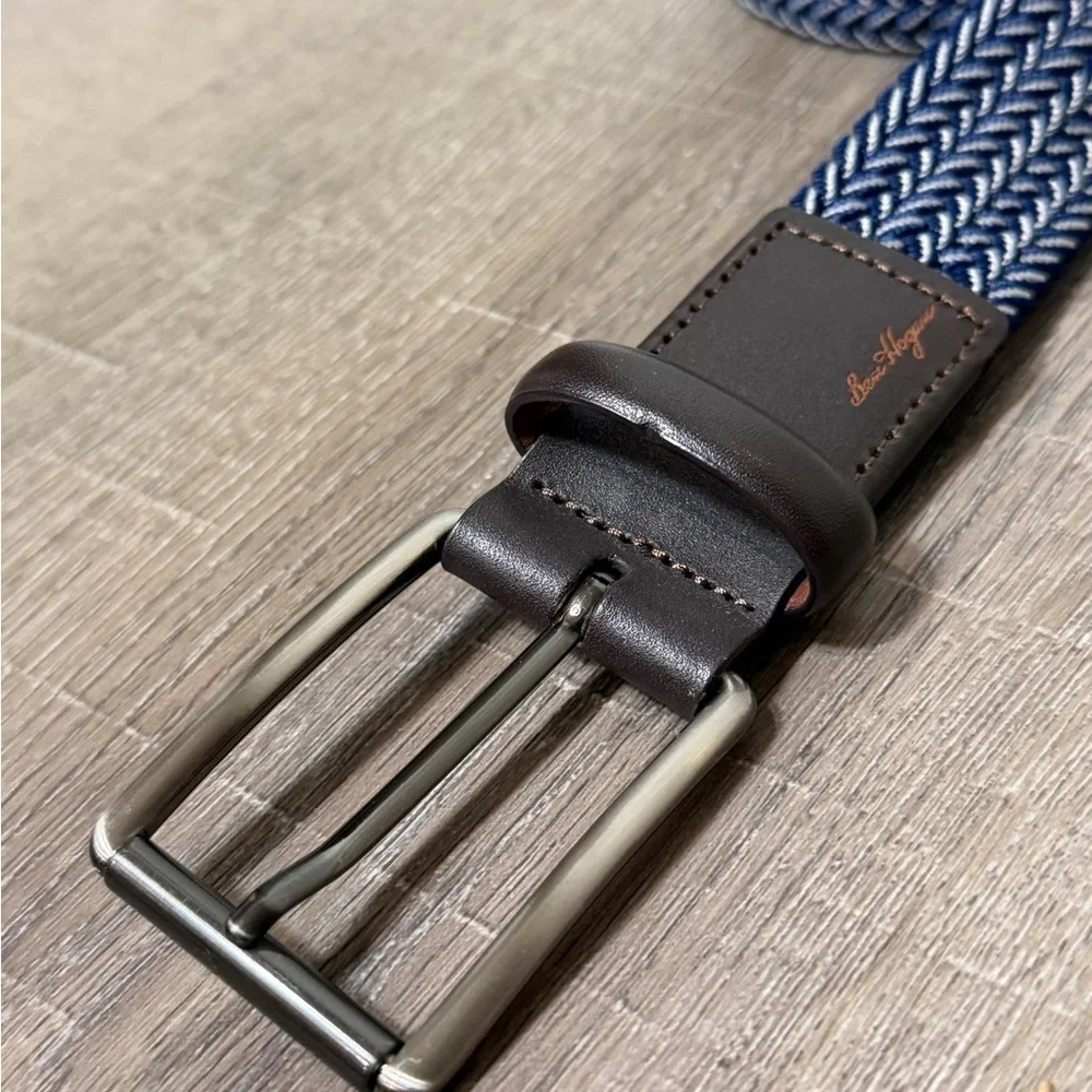 Brand New Ben Hogan Size 32 Navy Blue Knit Woven Leather Men's Belt Golf
